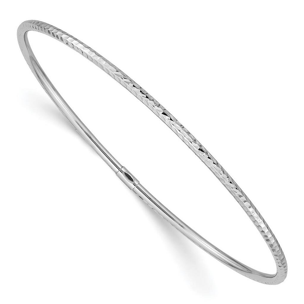 Curata 10k White or Yellow Gold 8" 2mm Diamond-cut Slip on Bangle Bracelet
