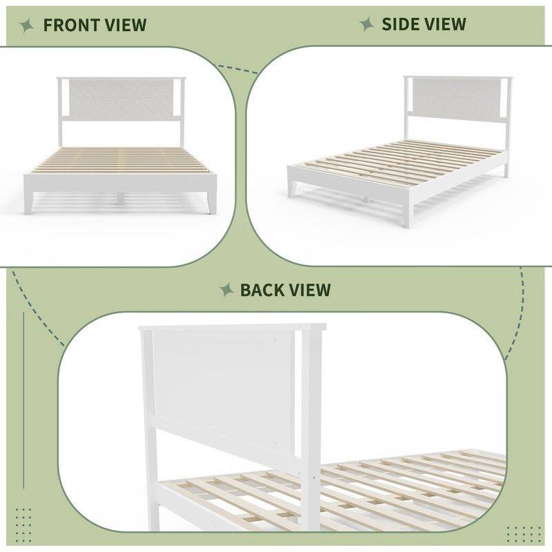 Twin Size Deluxe Bed Frame with Headboard with Solid Wood, No Box Spring Needed, Easy Assembly, White