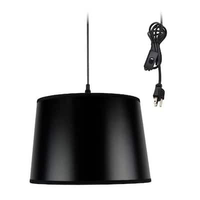 Black Swag Plug-in Pendant with Shallow Drum Shade