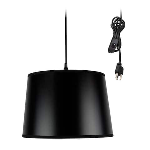 Black Swag Plug-in Pendant with Shallow Drum Shade