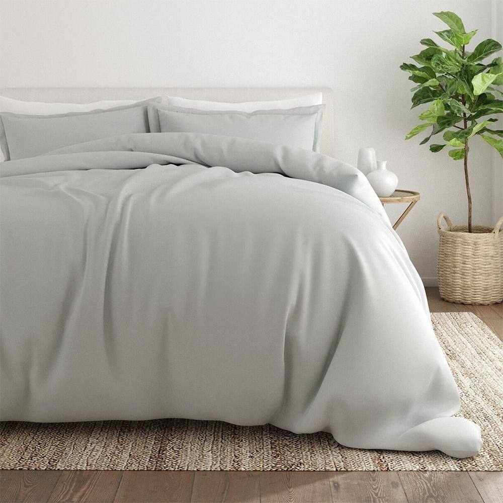 Full/Queen Duvet Cover & Shams Luxurious Comfort Light Grey Bed Bath