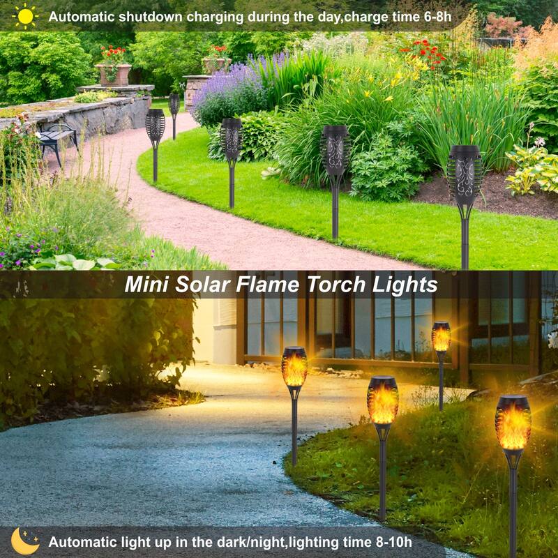 Mini Solar Torches Lights with Flickering Flame Outdoor Waterproof for Pathway