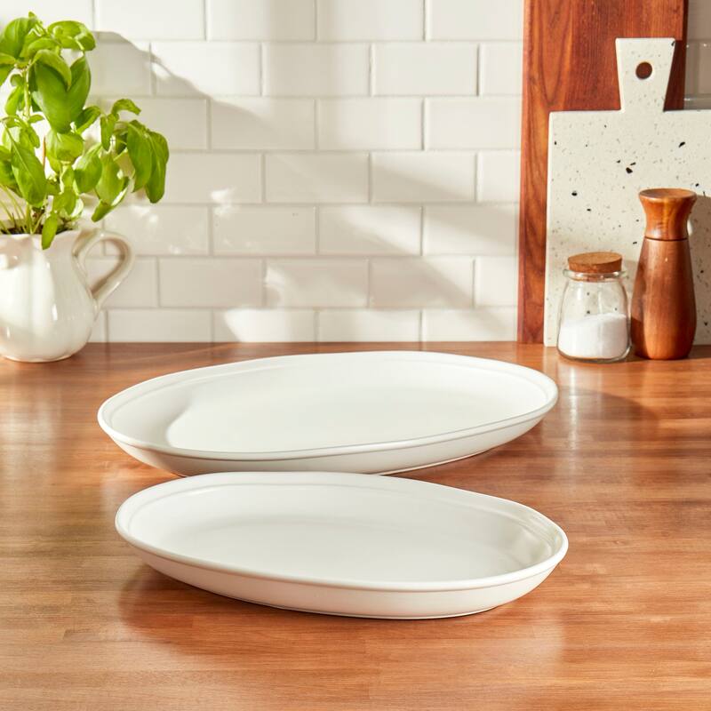 Bee & Willow White Earthenware Set of 2 8.25" & 15" Oval Platters