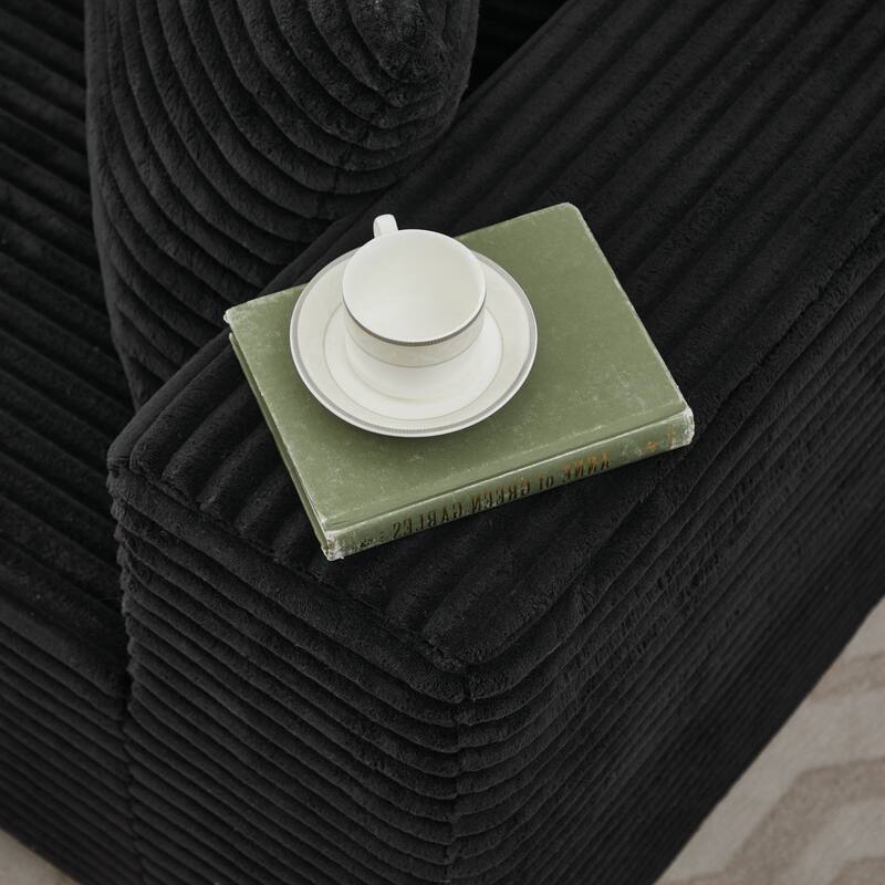 Modular Sectional Sofa with L-Shape Chaise, Oversized Corduroy Upholstered Cloud Sofa, Deep Seat Sofa with 2 Throw Pillows