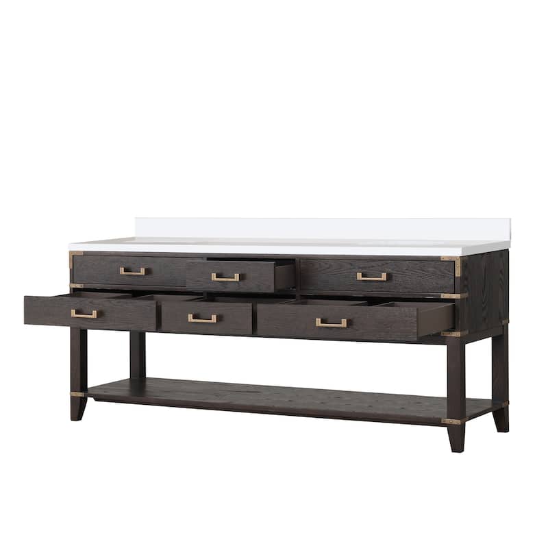 Norwalk 60 in W x 22 in D Black Oak Double Bath Vanity and White Quartz Top