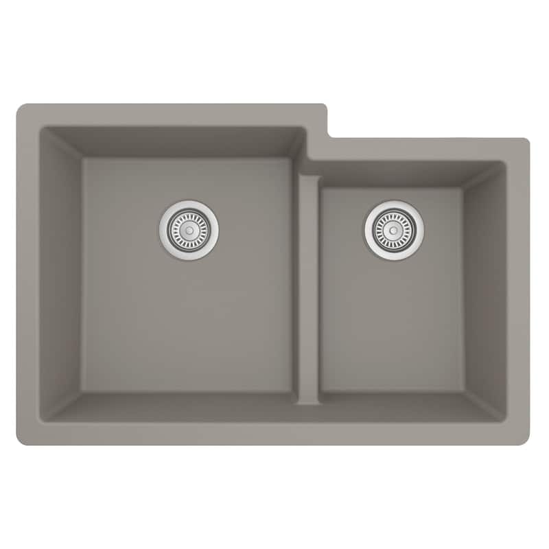 Karran 32" Undermount Large/Small Bowl Quartz Kitchen Sink Kit - 32" x 21.25" x 9"