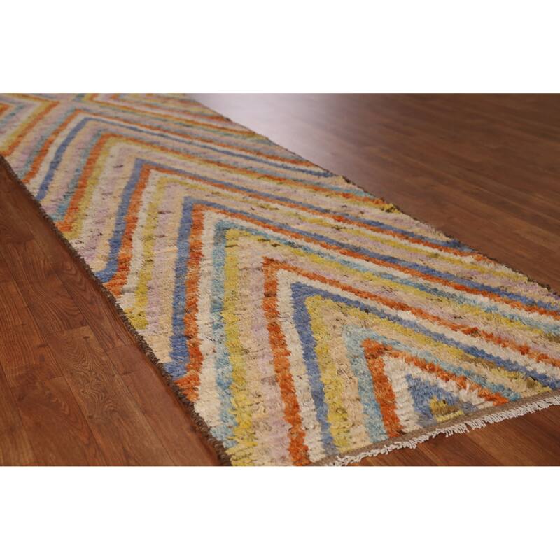 Chevron Style Moroccan Runner Rug Handmade Wool Carpet - 2'10" x 9'7" - 2'10" x 9'7" - Multi-Color
