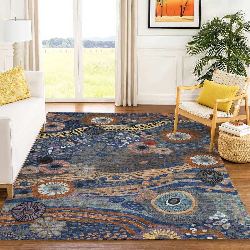 Machine Washable Indoor/ Outdoor Whimsy Floral Chantille Rug