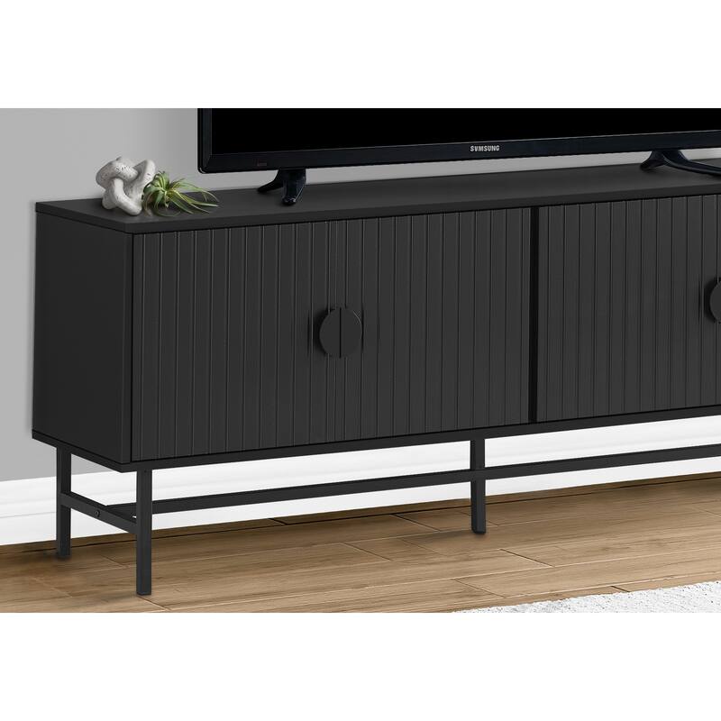 Contemporary 60-Inch TV Console, Black Laminate & Metal Frame, Storage Cabinet with Wire Management for Living Room