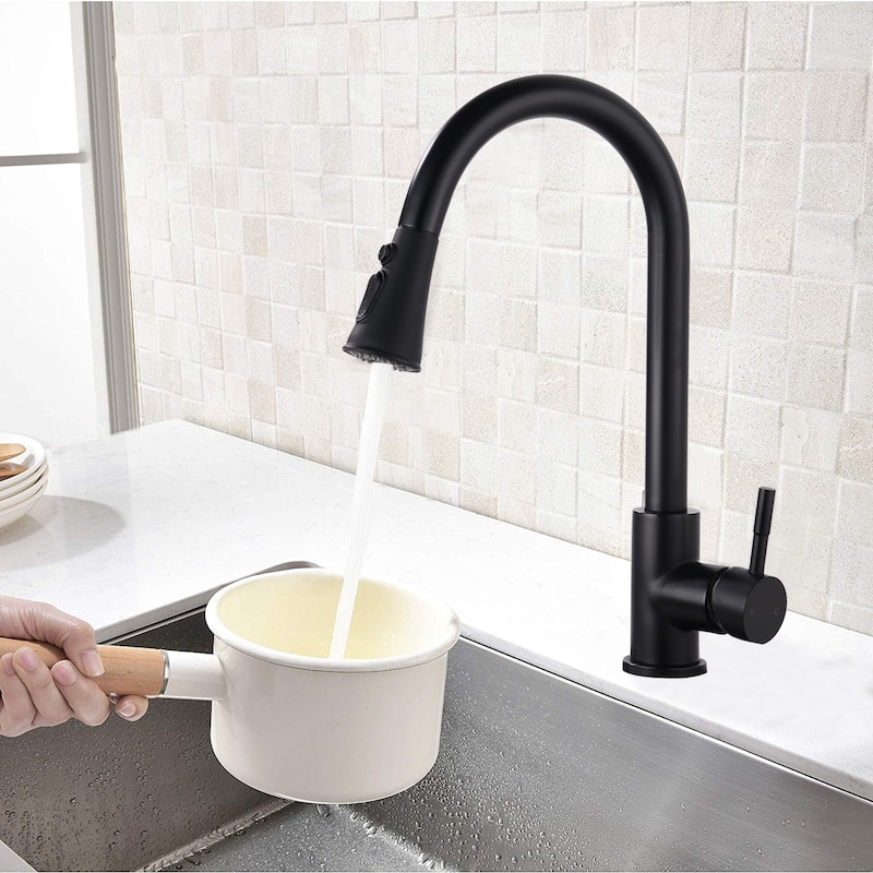 Proox Commercial Single Handle Pull Down Sprayer Kitchen Sink Faucet with Soap Dispenser