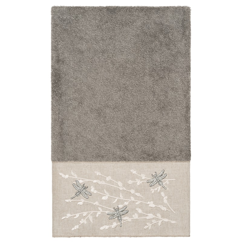 Authentic Hotel and Spa 100% Turkish Cotton Braelyn Embellished Bath Towel - Dark Gray