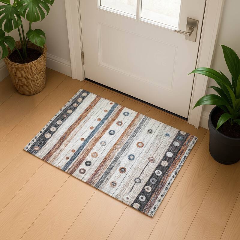 Premium Washable Super Soft Global Stripes Mayfield Rug - Copper - 1'8" x 2'6"