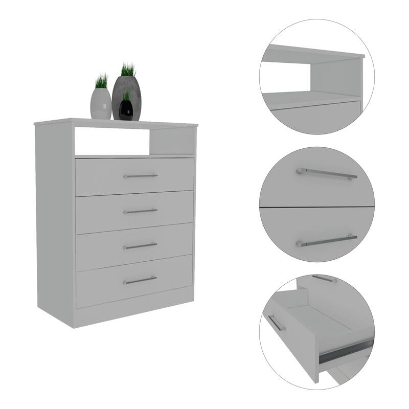 TUHOME Continental Dresser with 4 Drawers and Metal Hardware