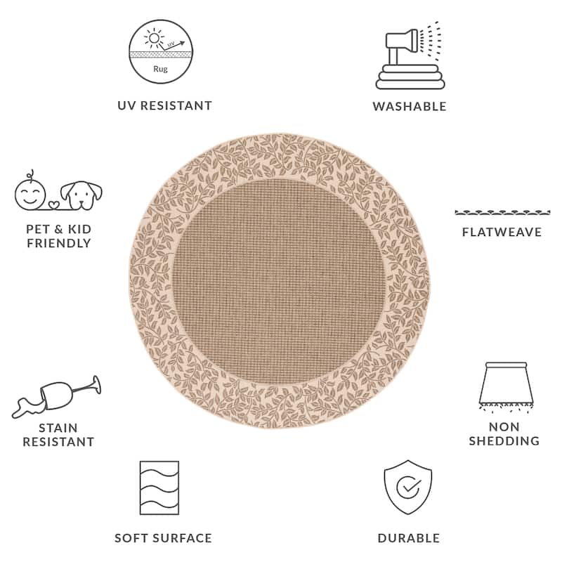 SAFAVIEH Courtyard Adorata Indoor /Outdoor Waterproof Backyard Patio Rug - 6'7" Round - Brown/Natural