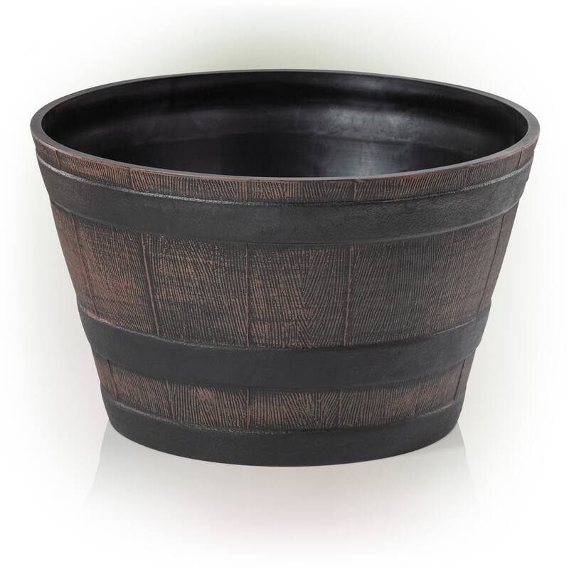 Alpine Corporation 11" Tall Indoor/Outdoor Barrel Shaped Planter - 18 x 11