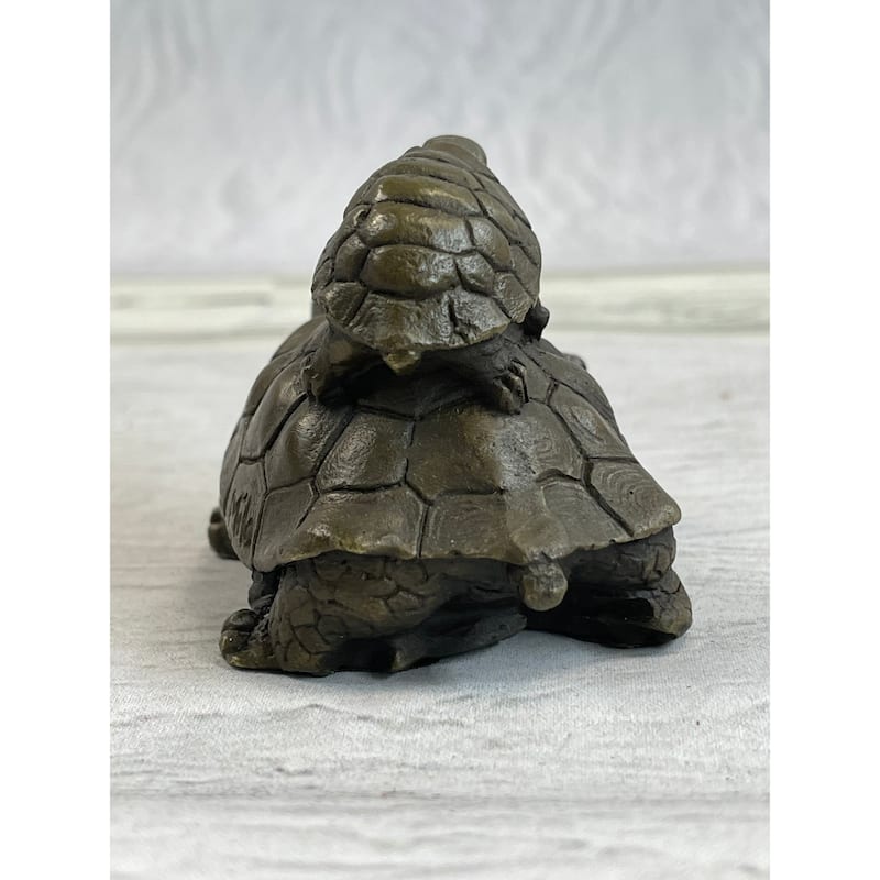 Original Mother Turtle With Baby Hatchling Bronze Sculpture Reptile Sea Statue