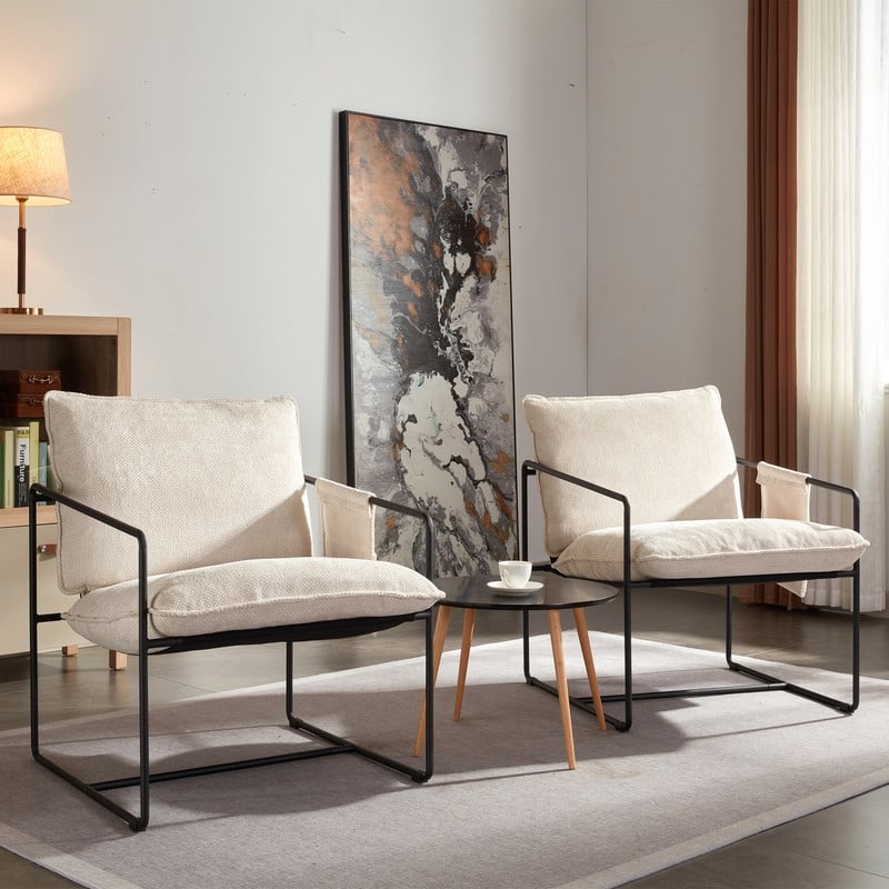 2 PCS Hanging Accent Chair,Lazy Sofa Chair wArm Pocket - Beige+Black