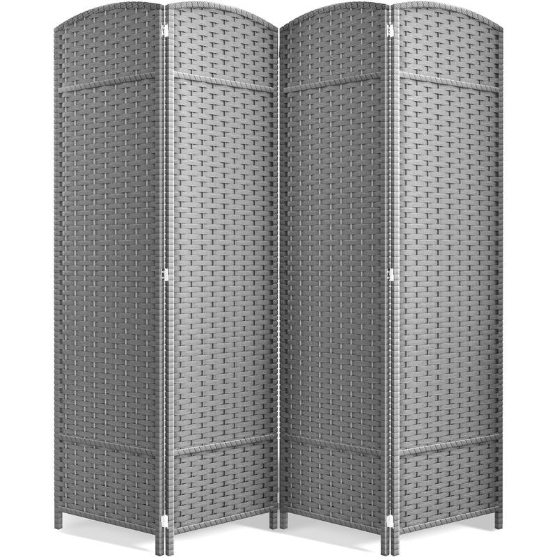 Sorbus 4 Panel Room Divider Tall Privacy Partition Screen Extra Wide Double Hinged Mesh Hand-Woven Folding Wall Divider - 6ft - Light Grey