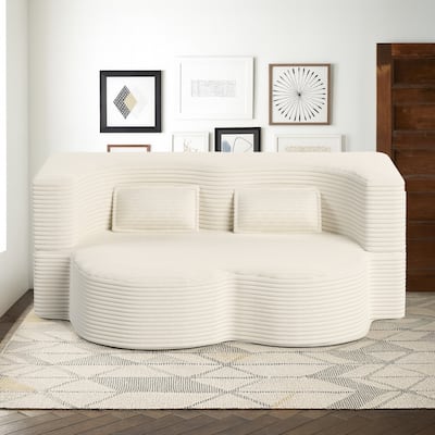 Modern Minimalist Compressed Upholstered Convertible Two-Seater Sofa Bed with 2 Pillows