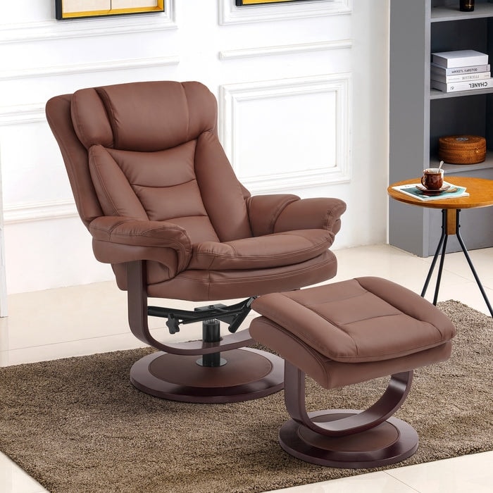 MCombo Swivel Recliner with Ottoman, Reclining Chair with Adjustable Back, Faux Leather Upholstered Lounge Chair for 4651