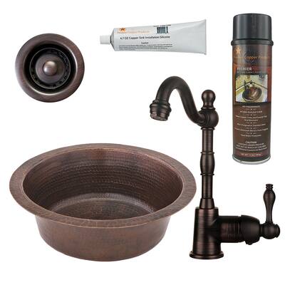 14-in Round Hammered Copper Bar/Prep Sink with Accessories (BSP4_BR14DB2-B)
