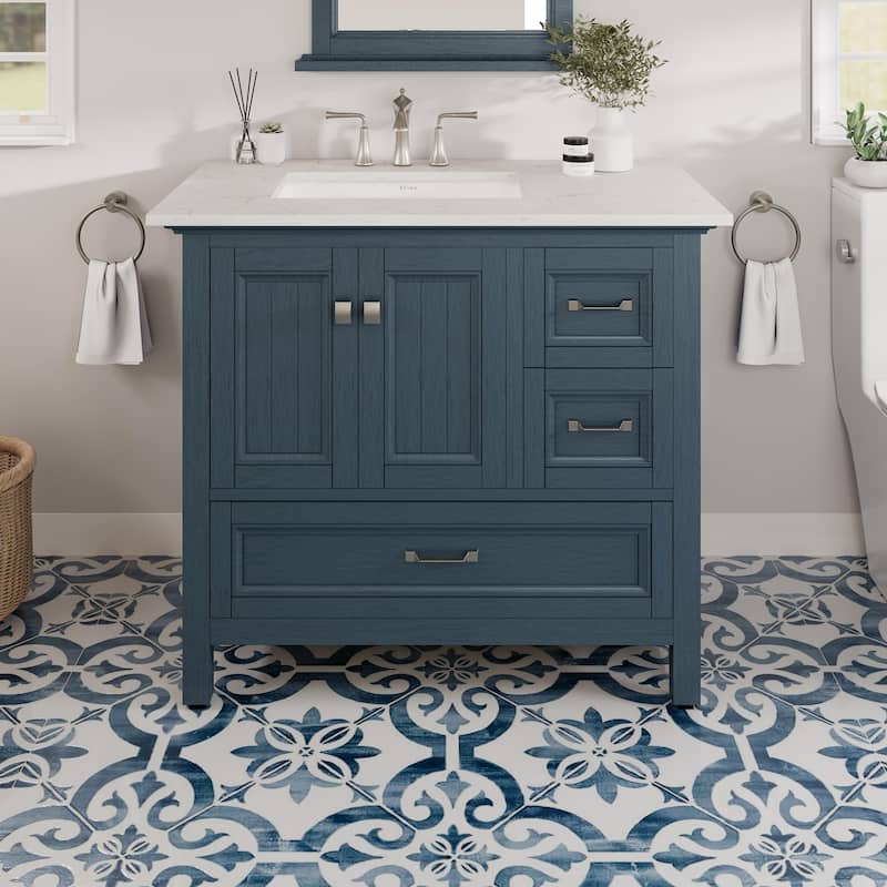 Eviva Britney 36"W x 22"D Ash Blue Bath Vanity with Carrara Quartz Top