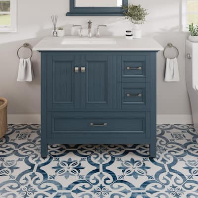 Eviva Britney 36"W x 22"D Ash Blue Bath Vanity with Carrara Quartz Top