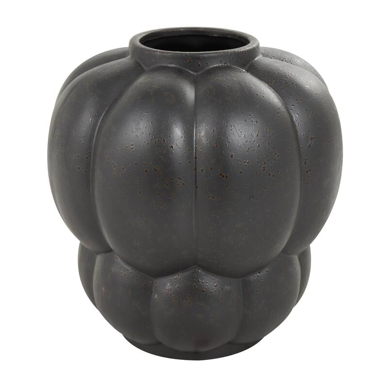 Ceramic Wide Bubble Inspired Decorative Vase with Distressed Speckled Texturing - Black - Roche River Decor