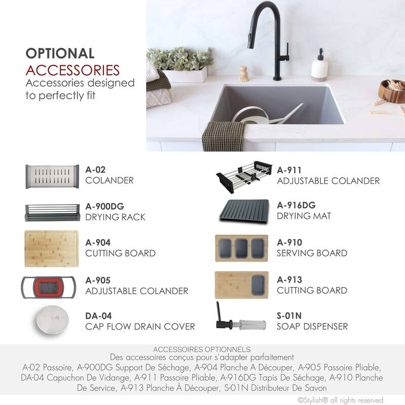 STYLISH 25 inch Single Bowl Dual Mount Composite Granite Utility Sink