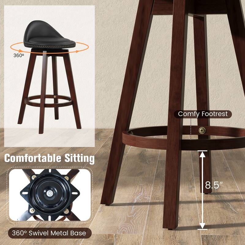 Costway Set of 2 Upholstered Swivel Barstools 29'' Wooden Dining - See Details
