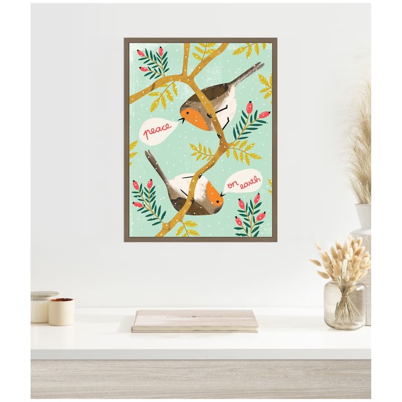 Kate and Laurel Sylvie Framed Canvas Winter Robins by Tania Garcia