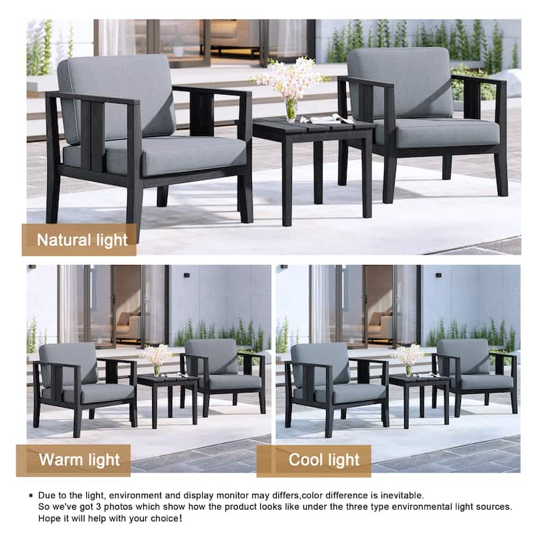 Uixe 3-piece Teak Solid Wood Outdoor Arm Chairs with Side Table Set