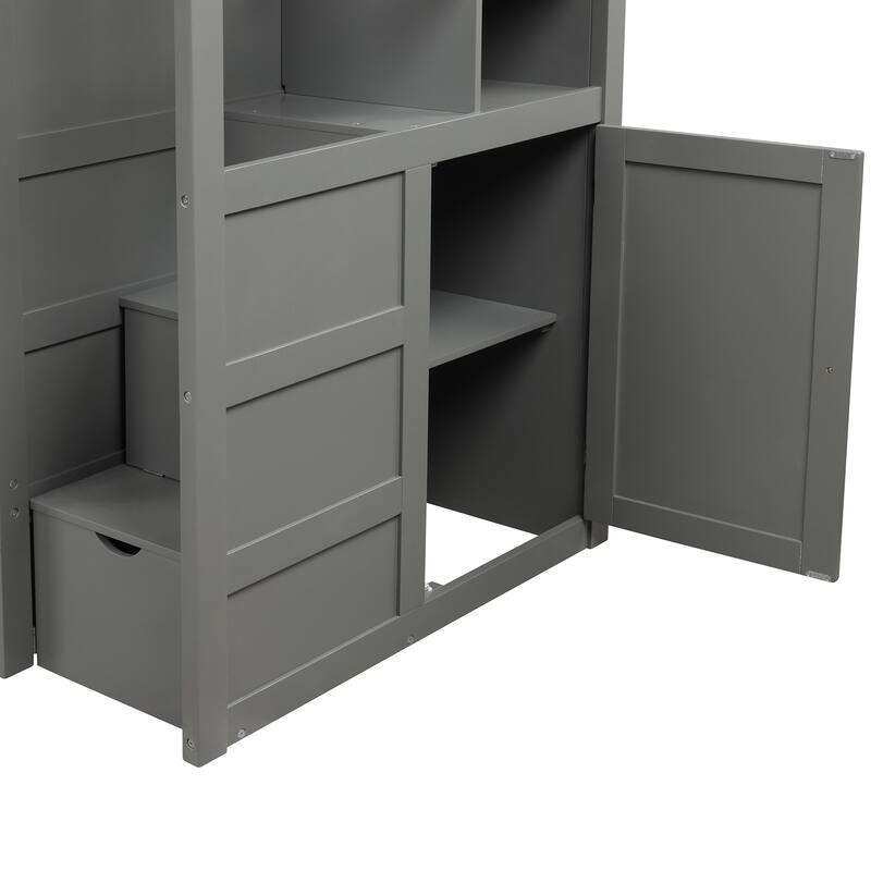 Twin Over Full/Twin Wood Bunk Bed with Convertible Bottom, Drawers, and Guardrails