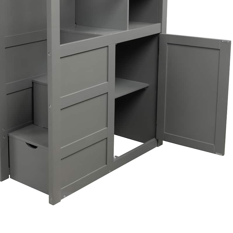 Twin over Full Bunk Bed with Storage Shelves and Bed Storage Drawers, Wooden Convertible Bed Frame, No Spring Box Needed