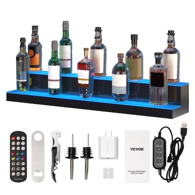 VEVOR LED 16 to 60 Inch 2 or 3 Tiers Liquor Display USB RF & App Control 7 Colors Timing Shelf for 12 to 54 Bottles