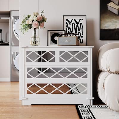 White Nightstand with Drawer, Mirrored Bedside Table with Cabinets