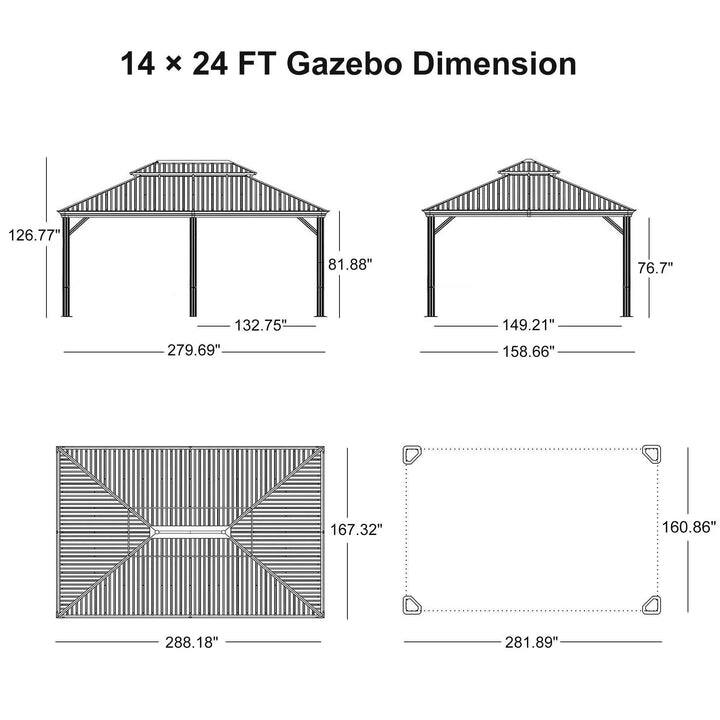 PURPLE LEAF Outdoor Galvanized Steel Hardtop Gazebo, Aluminum Frame Gazebo With Curtains