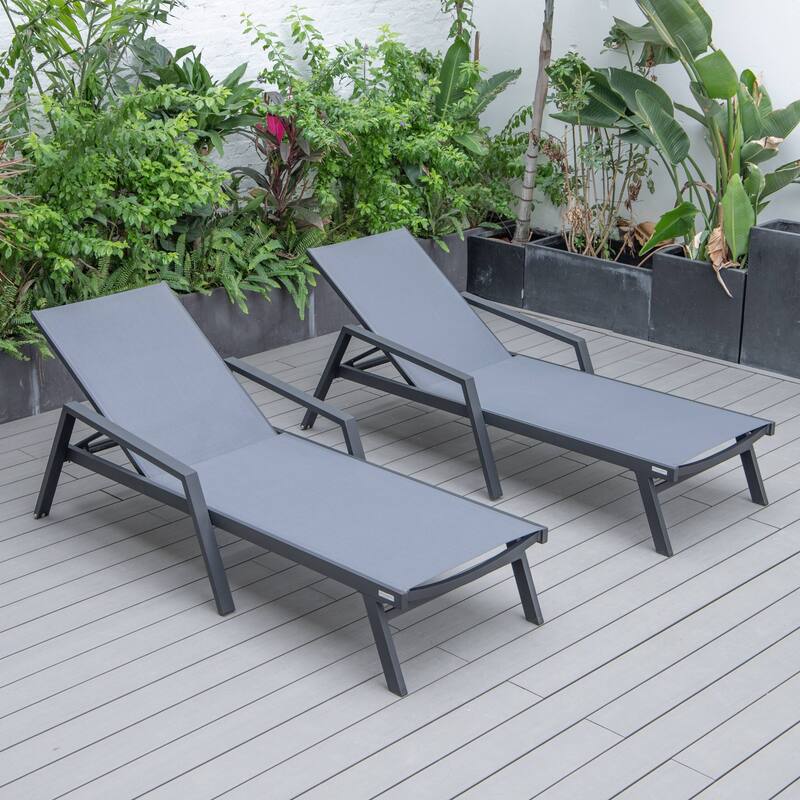 Aluminum Beach Pool Sun Lounge Chair Sling Mesh Fabric With Arms, Stackable Chaise Lounger (Set of 2) for Outdoor Backyard