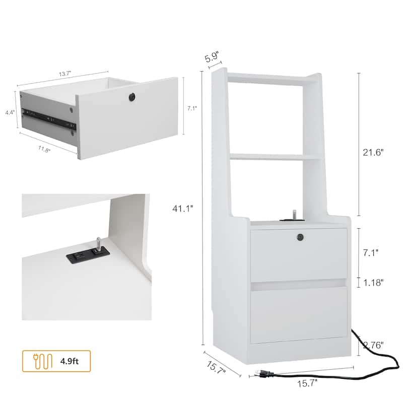 Nightstands Set of 2,with Charging Station,Smart Nightstand with Night Ligh and Bookshelf,Bedside Tables with Storage Cabinet