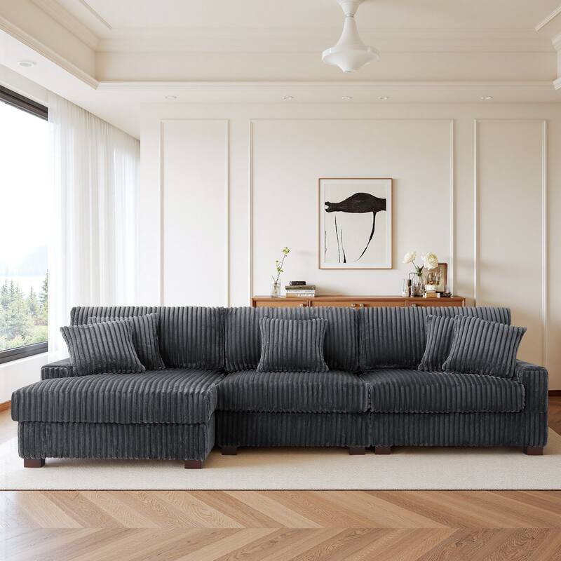 118.3" W Plush Corduroy Square Arm Upholstered Sectional Modular Sofa