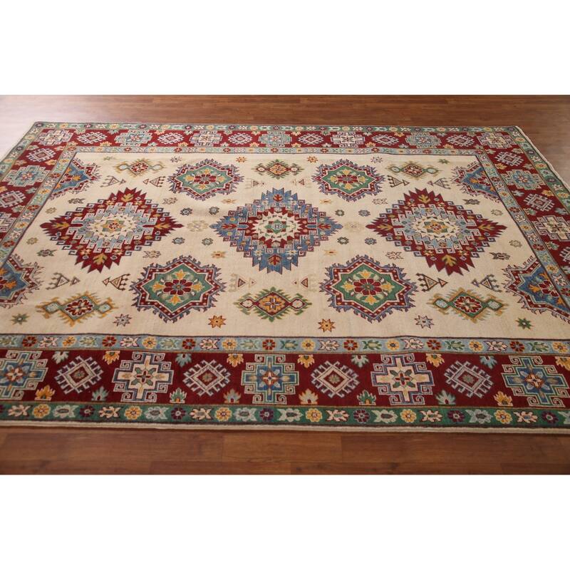 Kazak Area Rug Hand-Knotted Wool Carpet - 6'8" x 9'10"