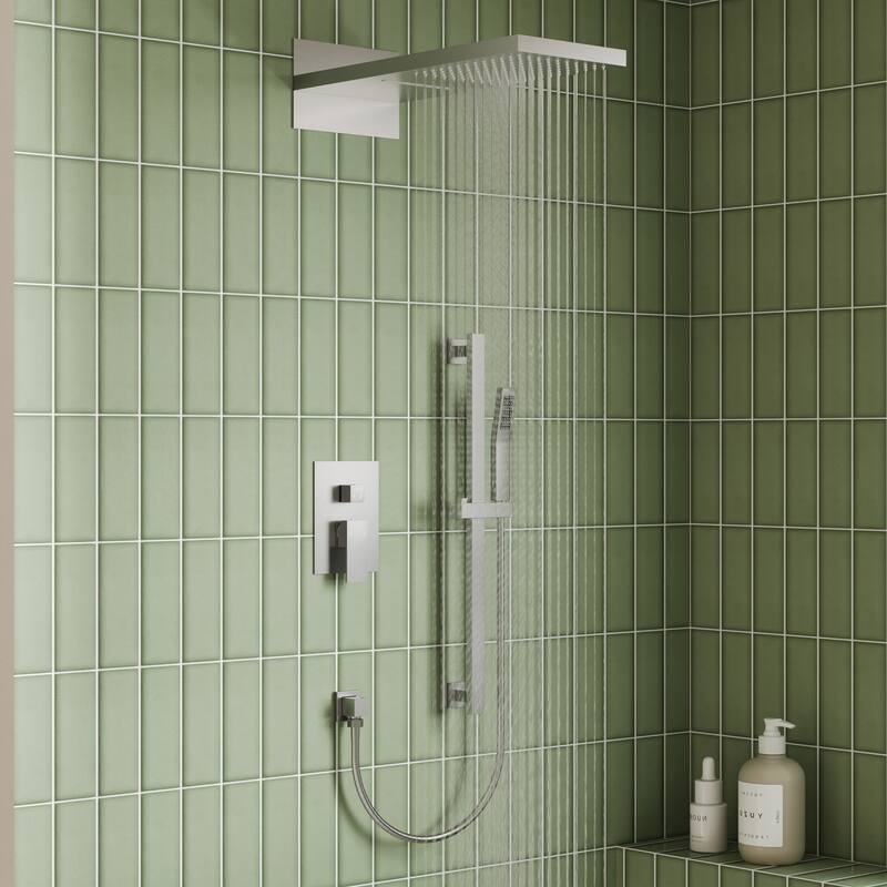 Dual-Function Wall Mounted Waterfall & Rainfall Shower Faucet Set With Rough-In Valve - 22"*10" - Brushed Nickel
