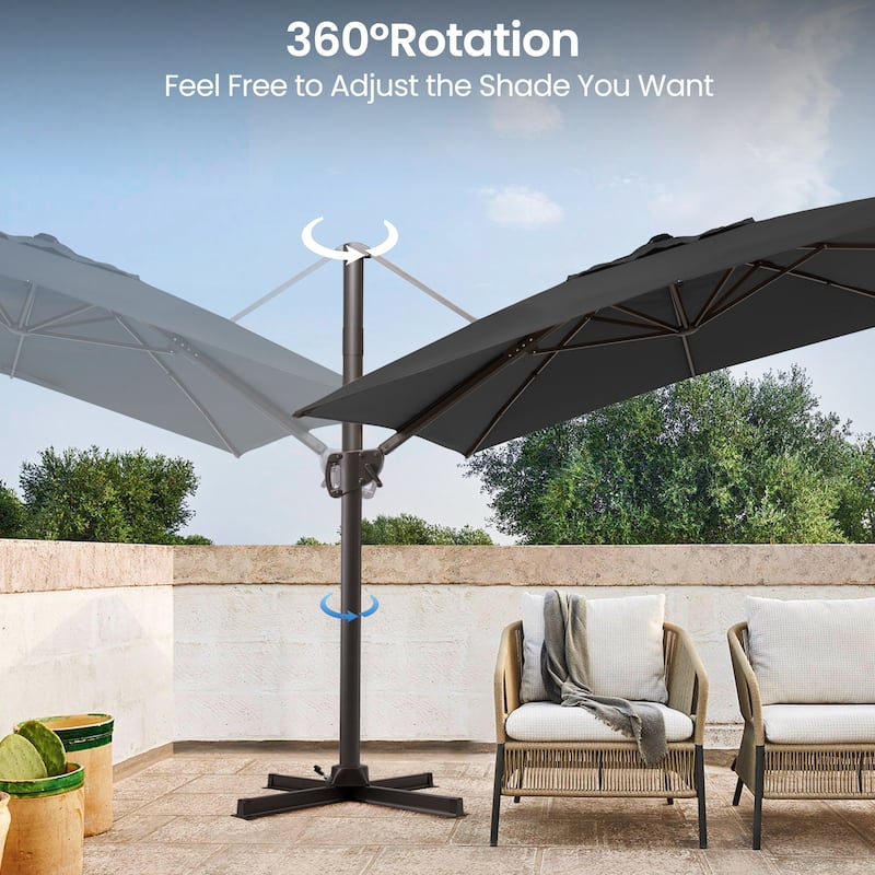 Pellebant 9 FT x 12 FT Outdoor Patio Cantilever-Offset Umbrella with Base