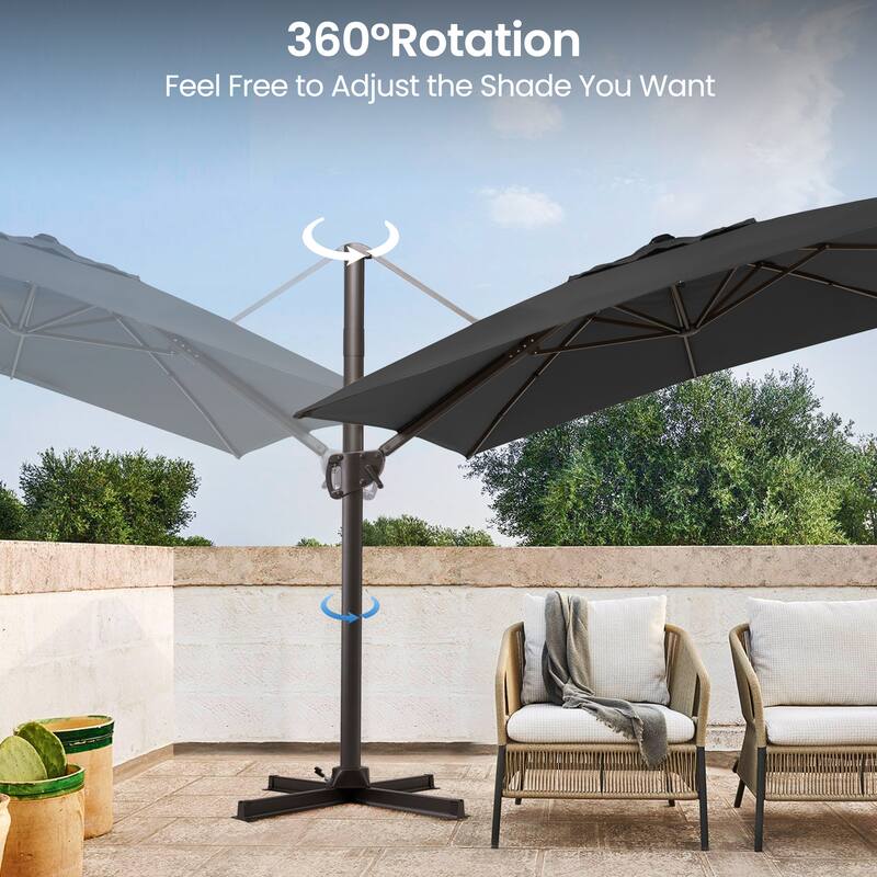 Pellebant 9 FT x 12 FT Outdoor Patio Cantilever Umbrella with Base Stand