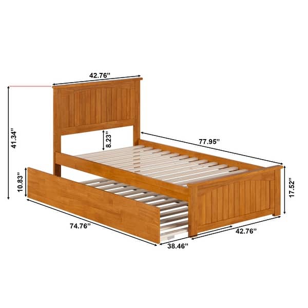 dimension image slide 2 of 5, Nantucket Solid Wood Platform Bed with Matching Footboard & Twin Trundle