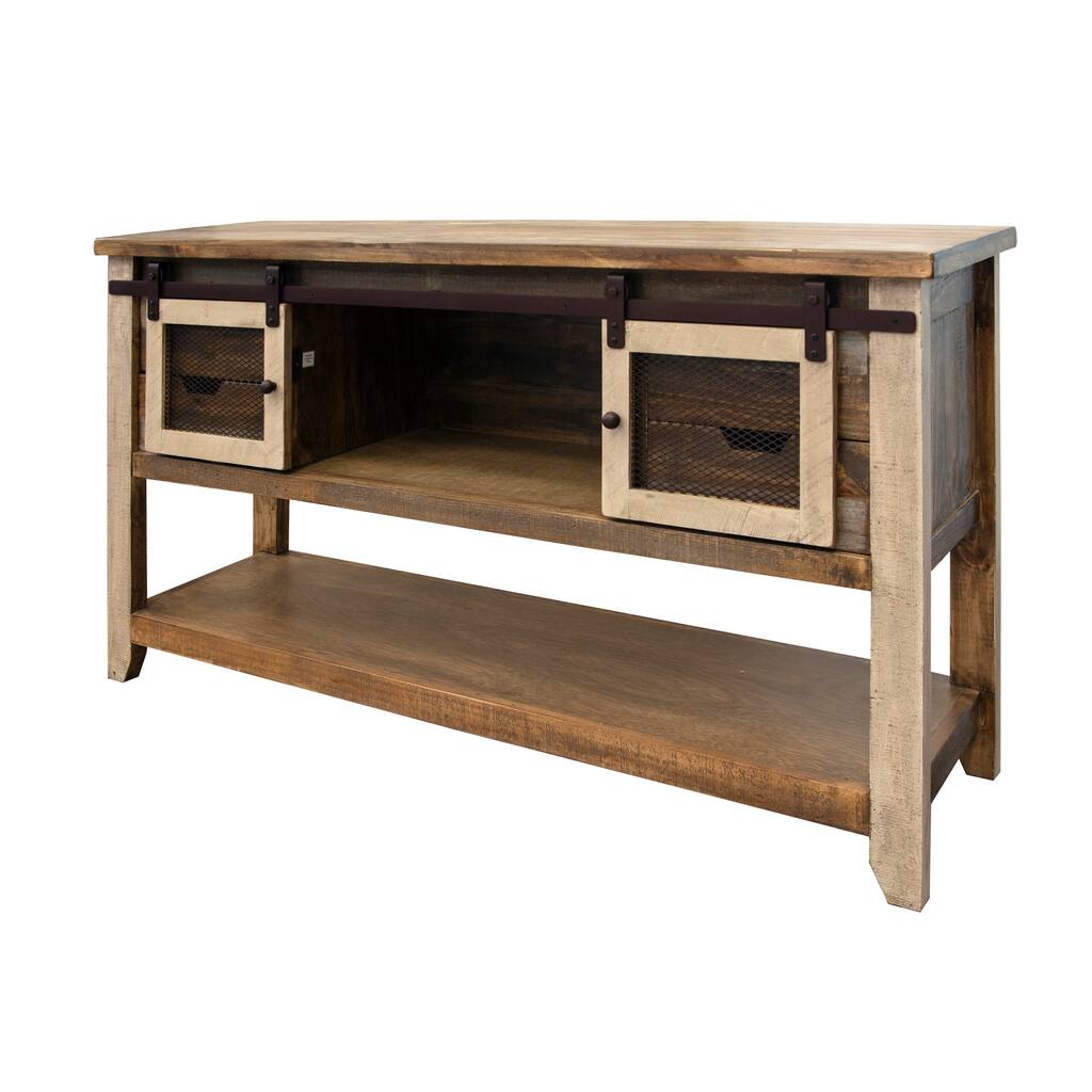 55 Inch 4 Drawer Sofa Table 2 Barn Doors Shelf Multicolor Pine Wood