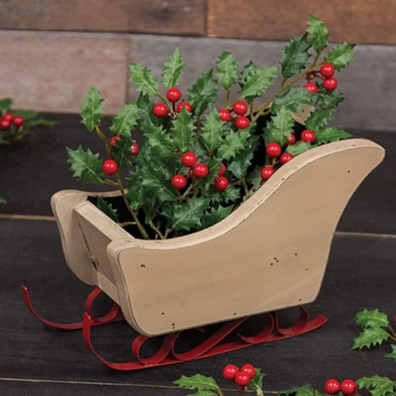 Vintage Distressed Wooden Sleigh Tan & Red Holiday Accent - 10" x 4.25" x 6"