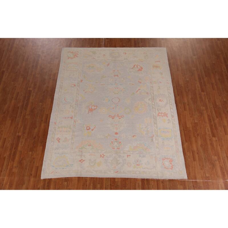 Hand Knotted Oriental 100% Wool Carpet Transitional All-Over Purples Oushak Area Rug - 9' 9'' X 7' 11''