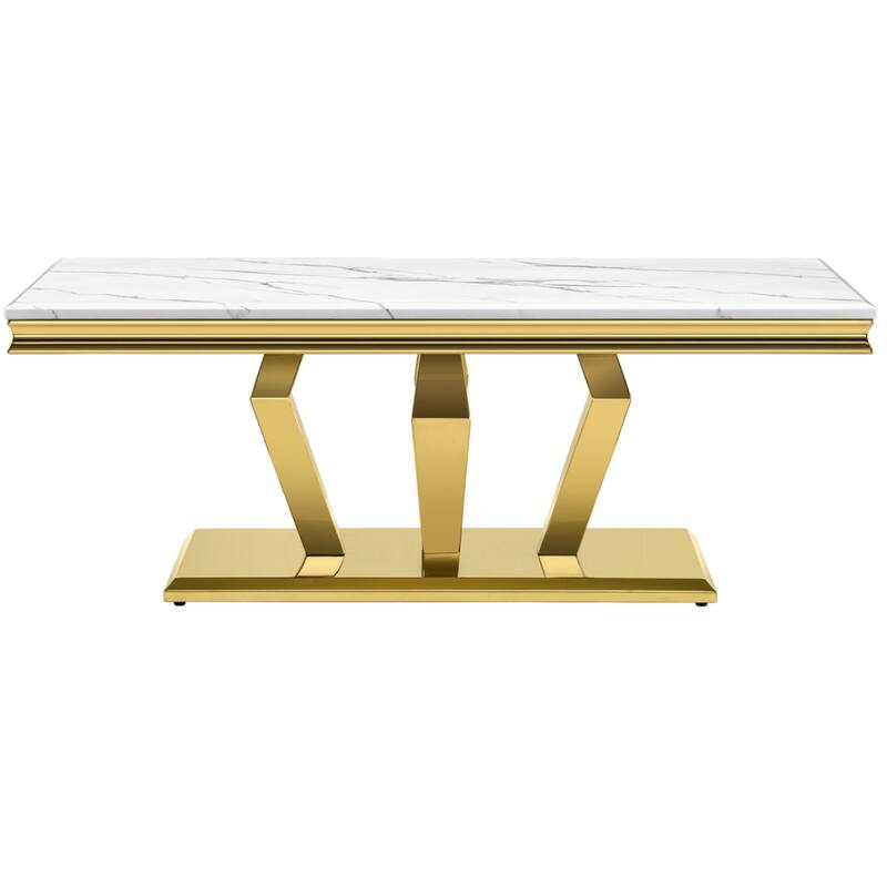 Modern Coffee Table with Stainless Steel Base 48 inches Rectangular Coffee Table with Sturdy Metal Frame for Living Room