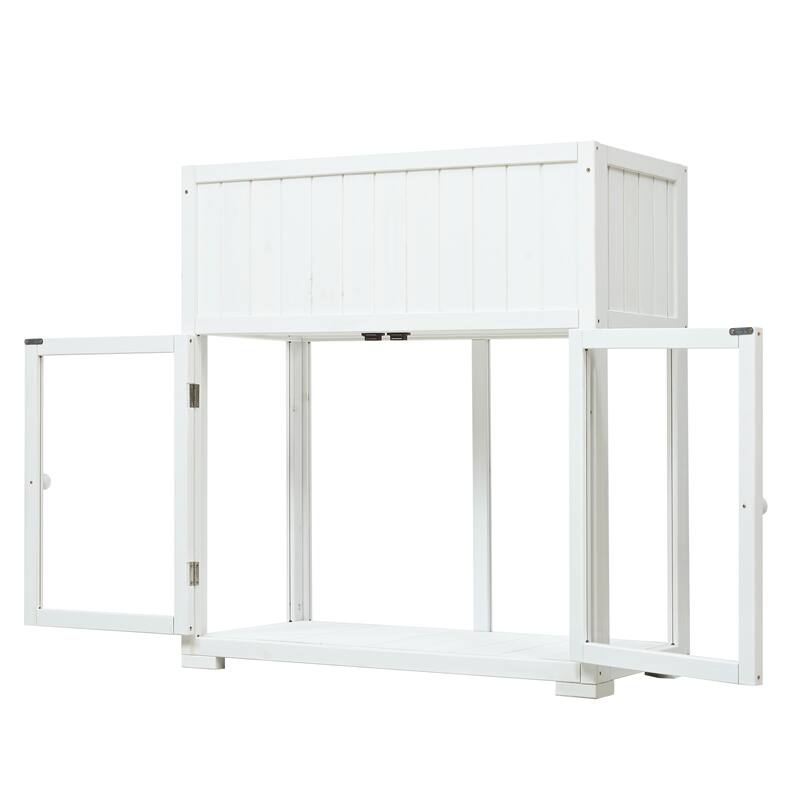 35.4" Wood Garden Greenhouse with Wheels,2 Doors and Liner